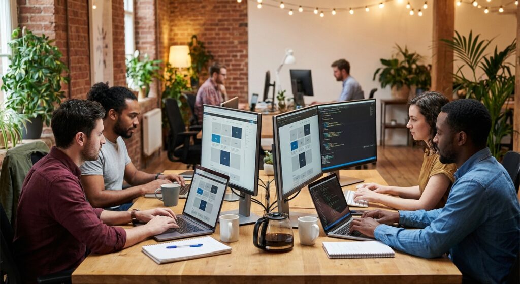 Équipe de développeurs travaillant sur des sites web responsives