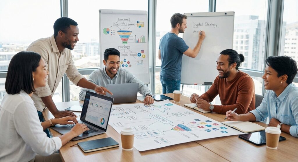 équipe Rankit en réunion à Lyon — equipe seo en reunion strategique | optimisation site WordPress dans le Rhône