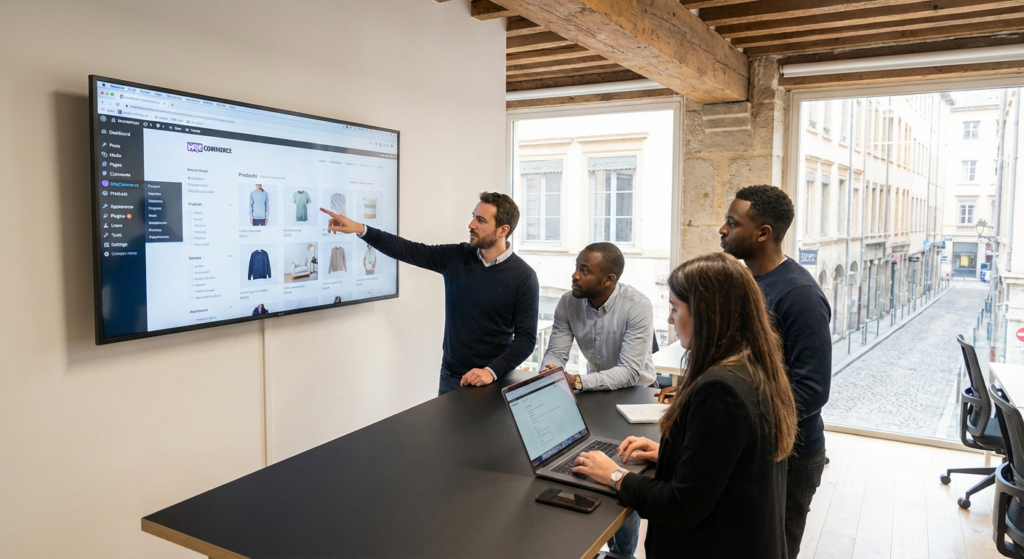 Illustration Woocommerce agence Lyon hero — référencement naturel à Lyon