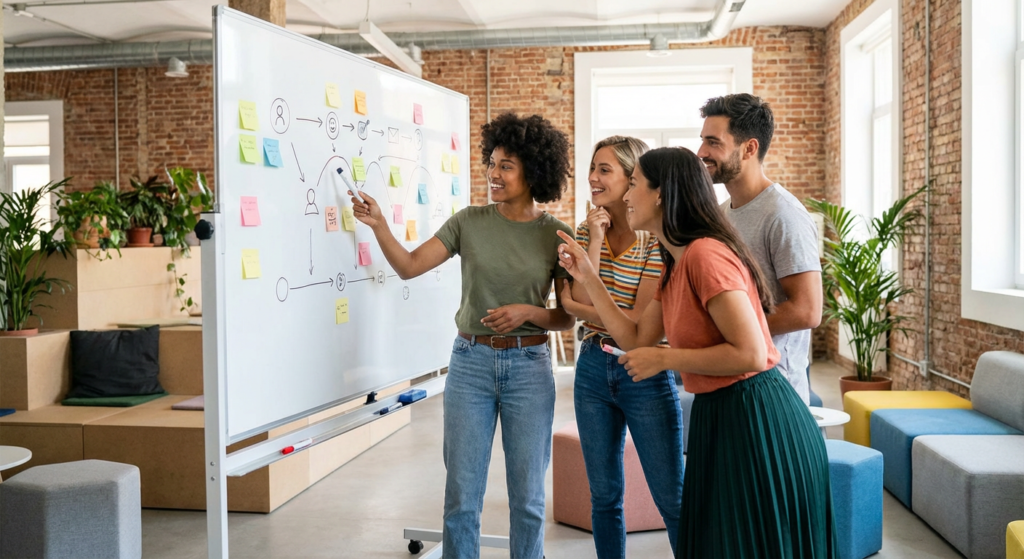 Équipe stratégie inbound marketing devant un parcours client