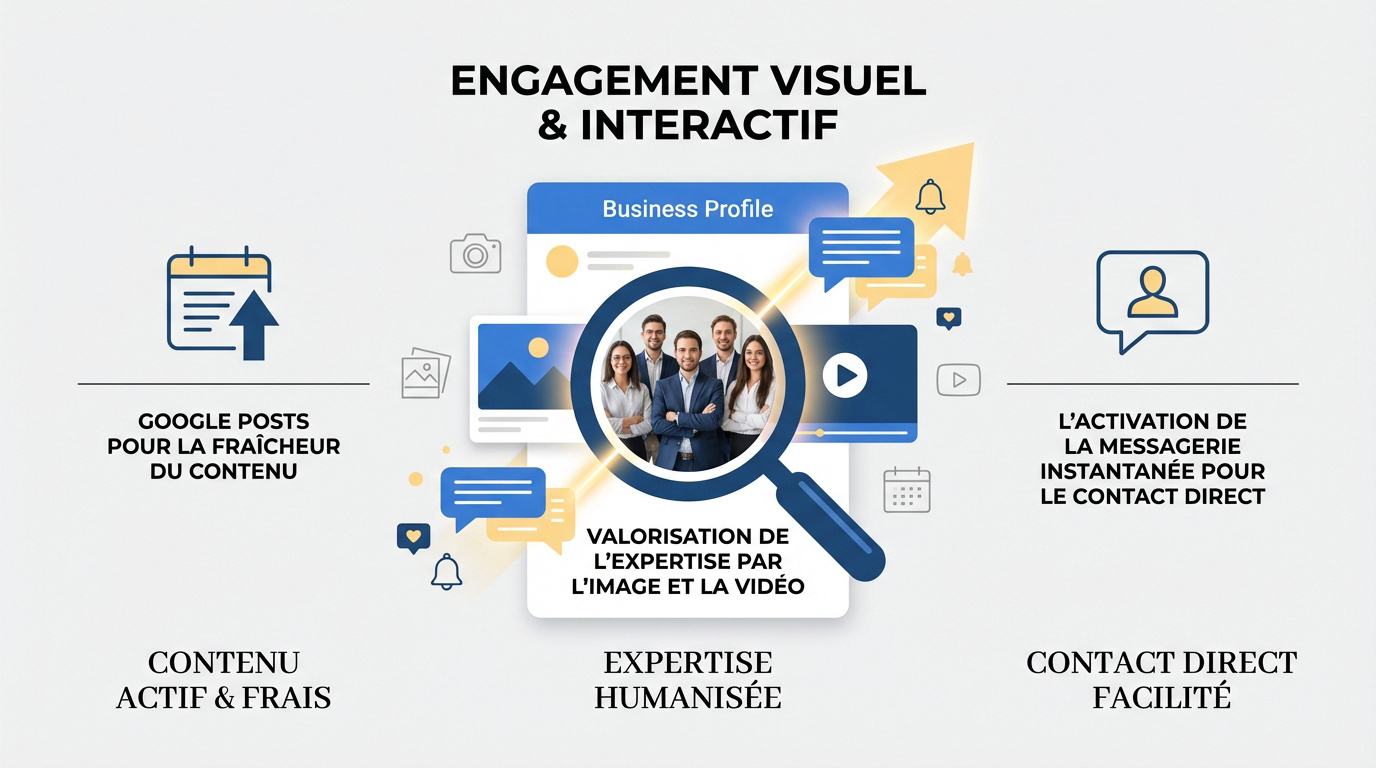 Infographie sur l'impact de l'engagement visuel et des photos haute définition sur le référencement local