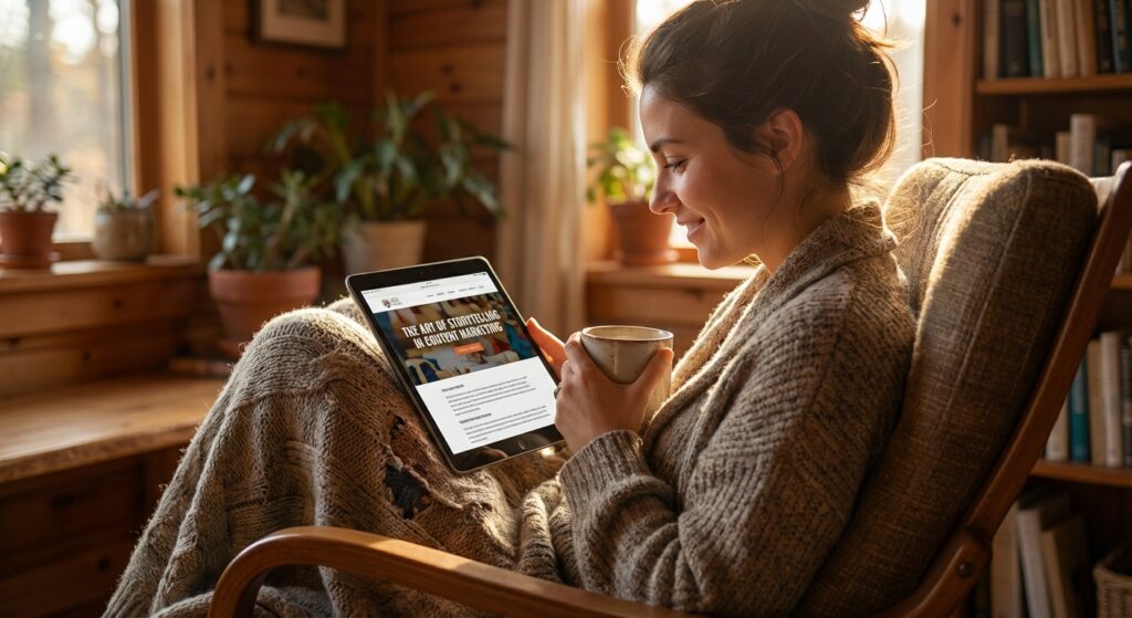 Lecteur consultant un article de blog engageant sur tablette