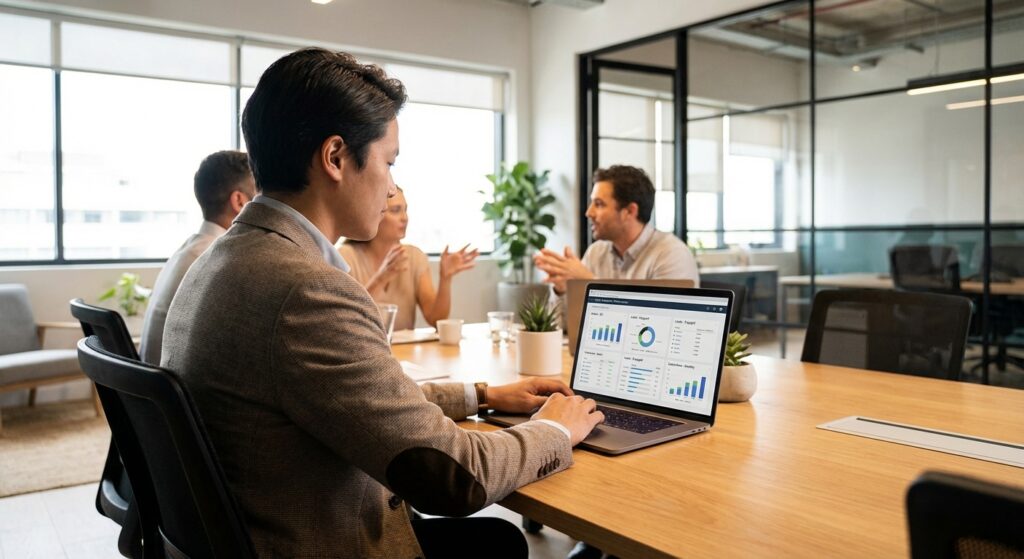 Consultante emailing planifiant une stratégie newsletter avec segmentation contacts