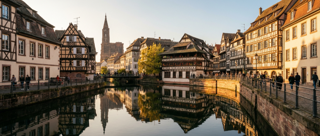 panorama Petite France Strasbourg, maisons colombages, SEO local multi-villes Rankit Lyon AURA