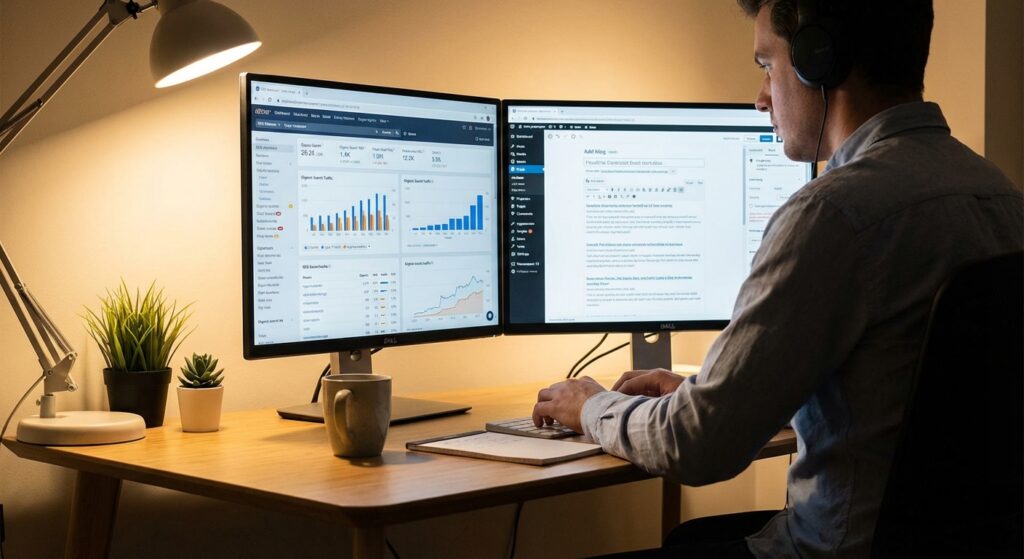 Rédactrice web professionnelle travaillant sur du contenu SEO optimisé à Lyon