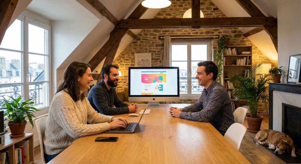 Réunion entre designer web et client pour un projet de site internet à Nantes