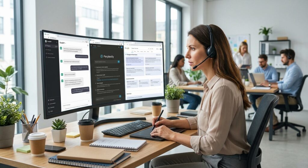 Spécialiste GEO SEO analysant la visibilité d’un site dans les réponses de ChatGPT