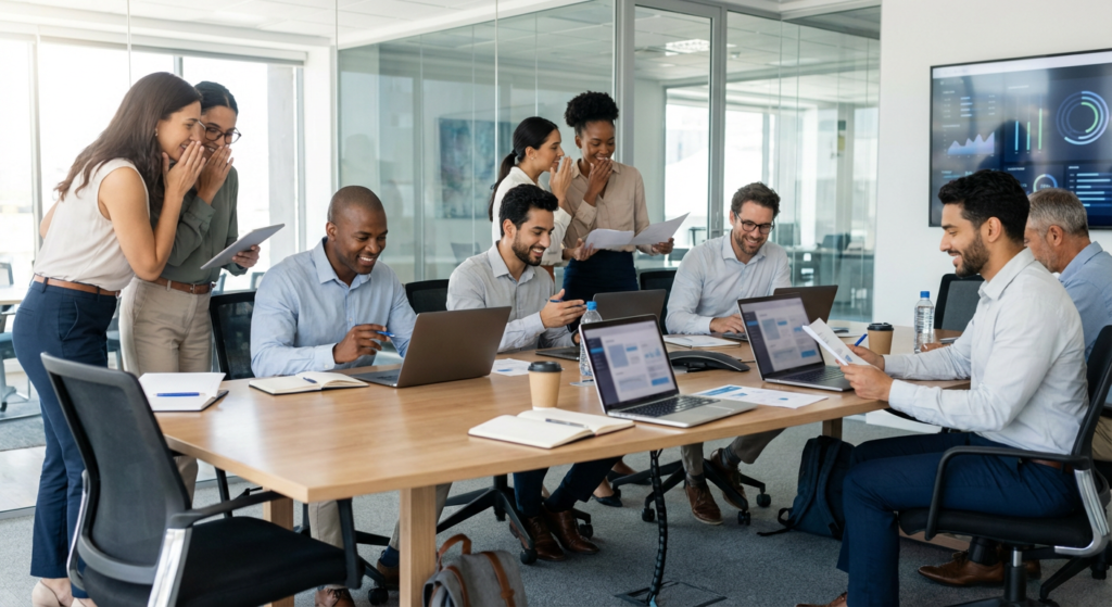 Équipe en exercice pratique ChatGPT en entreprise