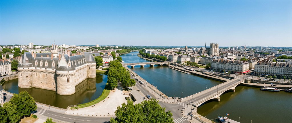 Vue panoramique de Nantes avec le château des Ducs de Bretagne et la Loire