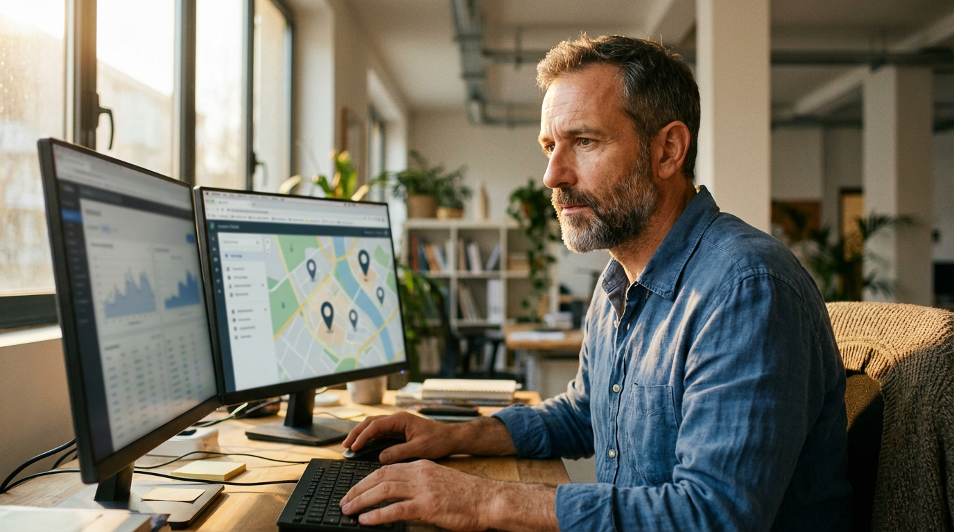 Google Maps avec pins de localisation d'entreprises