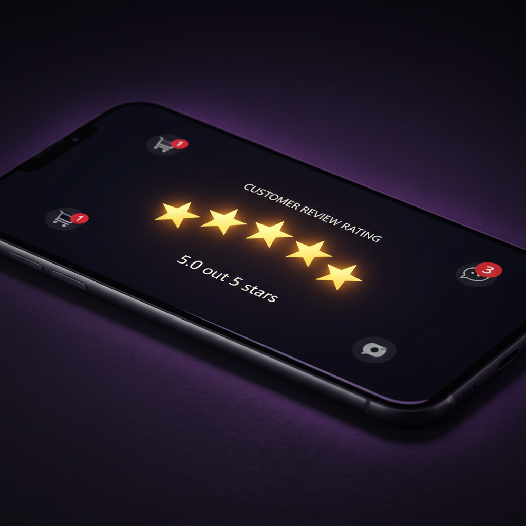 Illustration Five gold stars customer review — référencement naturel à Lyon