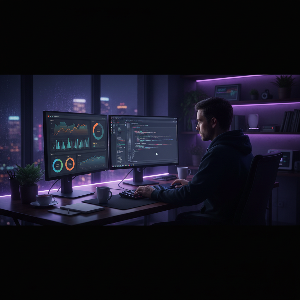 Illustration Web developer analyzing website — référencement naturel à Lyon