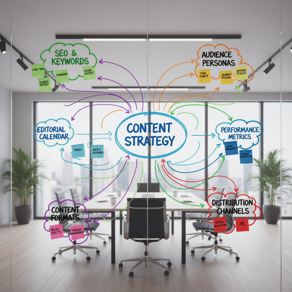 rédaction SEO optimisée — mind map diagram showing content | stratégie SEO locale en Auvergne-Rhône-Alpes