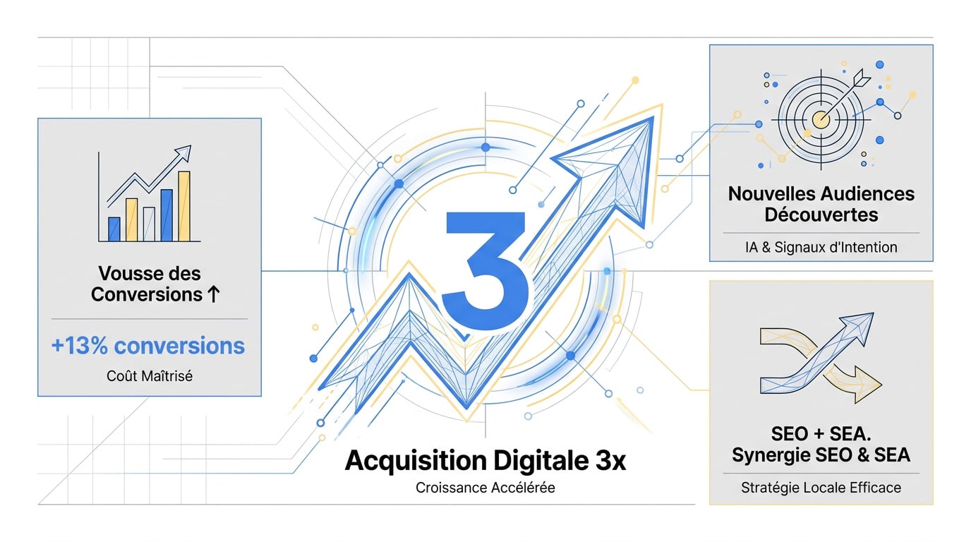 Graphique illustrant la croissance de l'acquisition digitale via Google Performance Max
