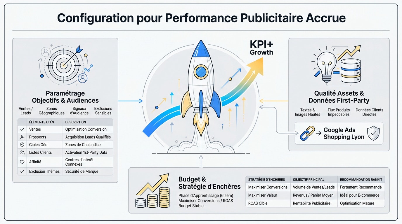 Interface de configuration Google Performance Max pour optimiser les conversions