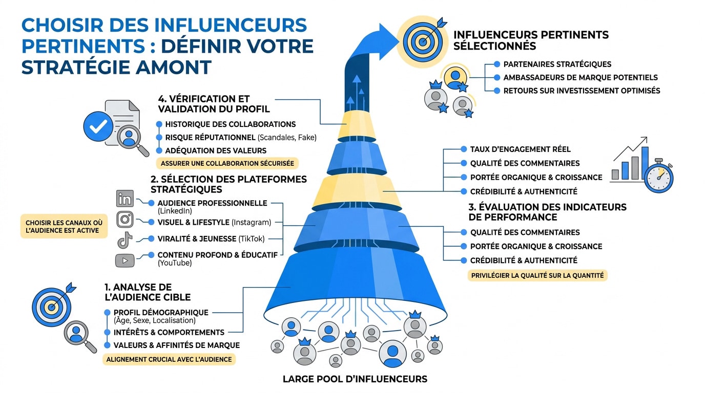 Infographie détaillant les critères de sélection d'un influenceur pertinent pour une marque