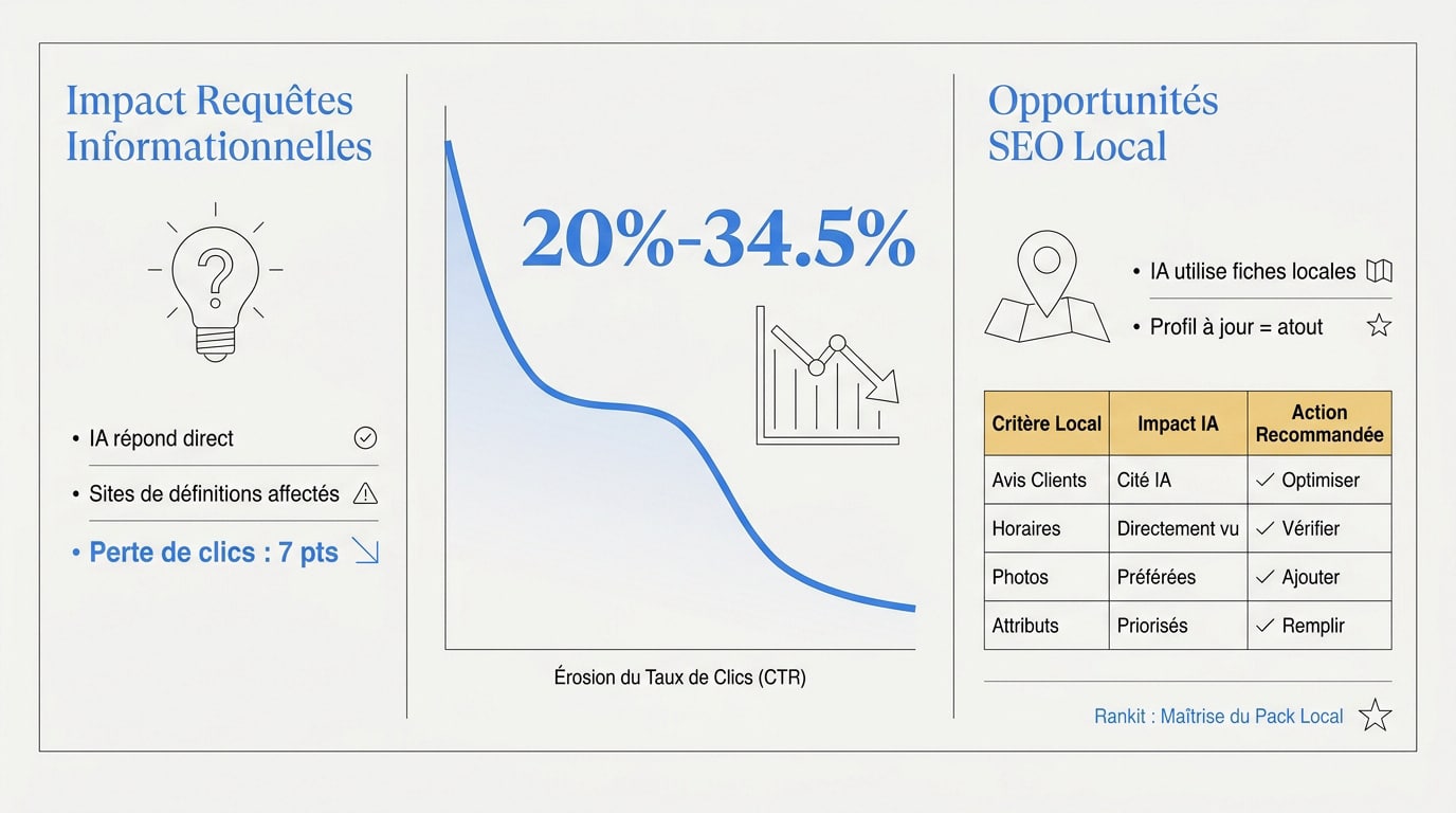 Graphique montrant la baisse du taux de clic organique suite à l'arrivée de Google Aperçu IA