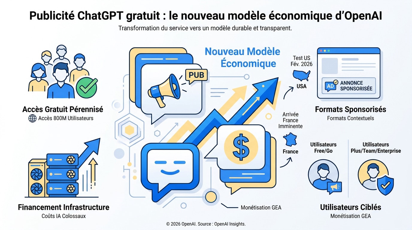 Interface ChatGPT affichant des publicités sponsorisées pour les utilisateurs gratuits