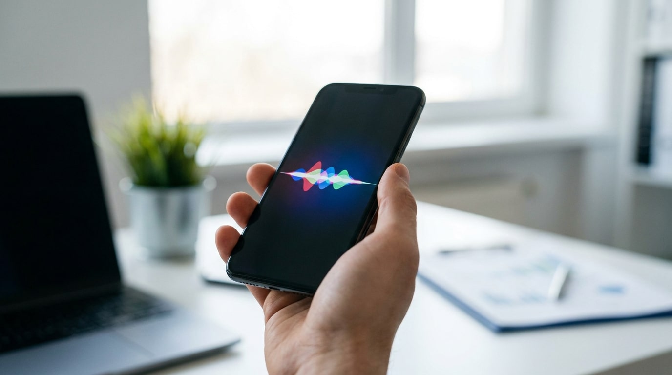 Assistant vocal en écoute sur un smartphone pendant une requête conversationnelle
