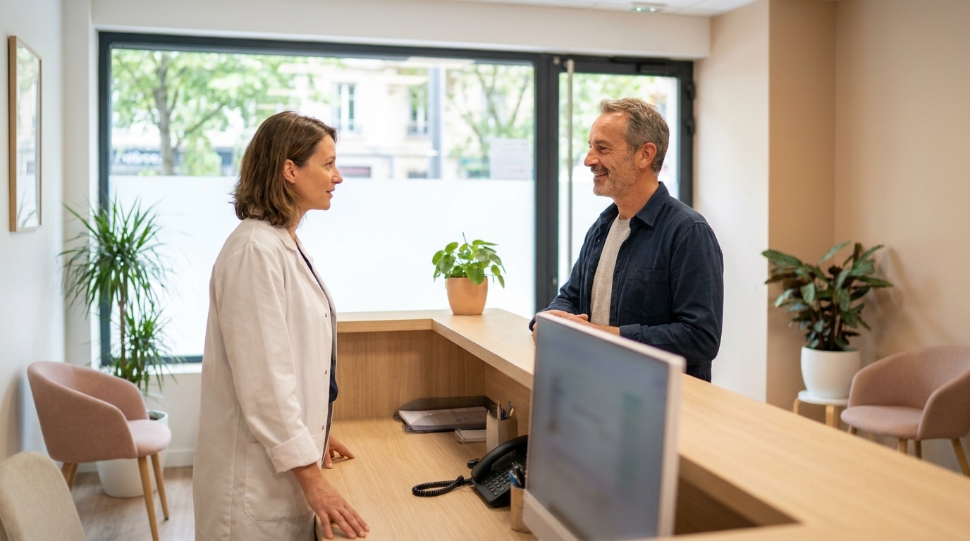 Praticien de santé à l'accueil d'un cabinet médical lumineux à Lyon