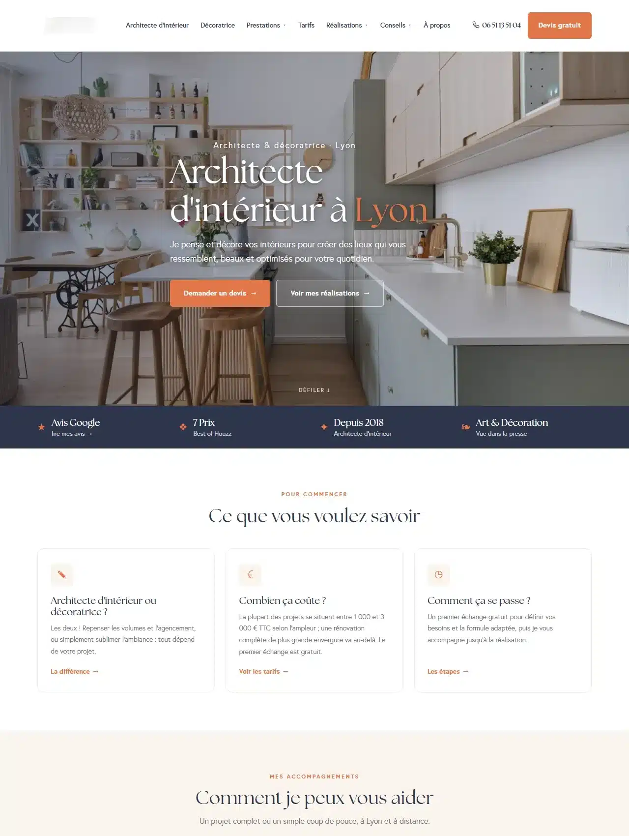 Le site d'une décoratrice d'intérieur à Lyon, reconstruit par Rankit