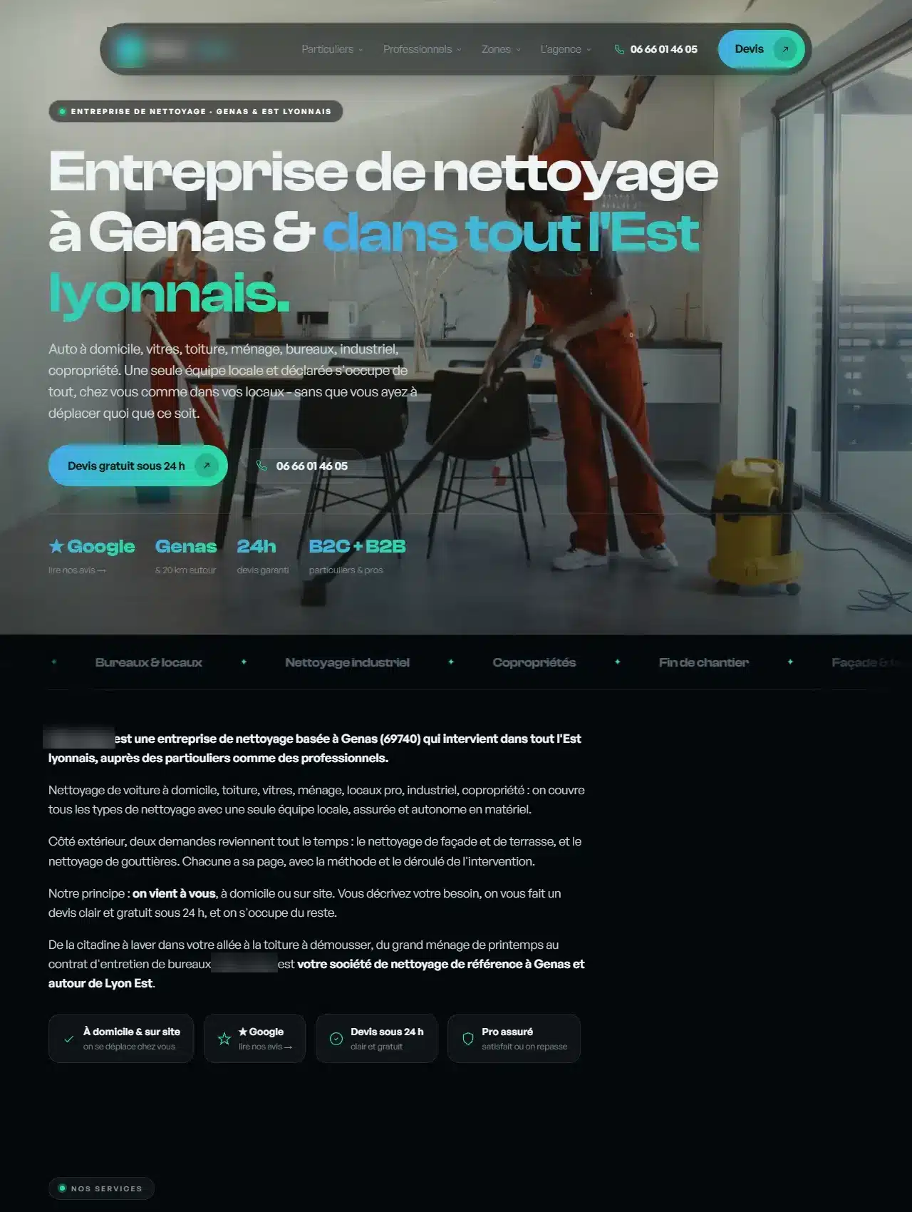 Le site d'une entreprise de nettoyage à Genas, créé par Rankit