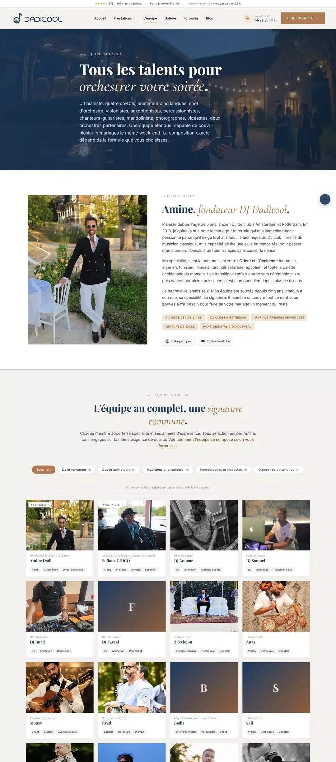 La page Équipe du site DJ Dadicool