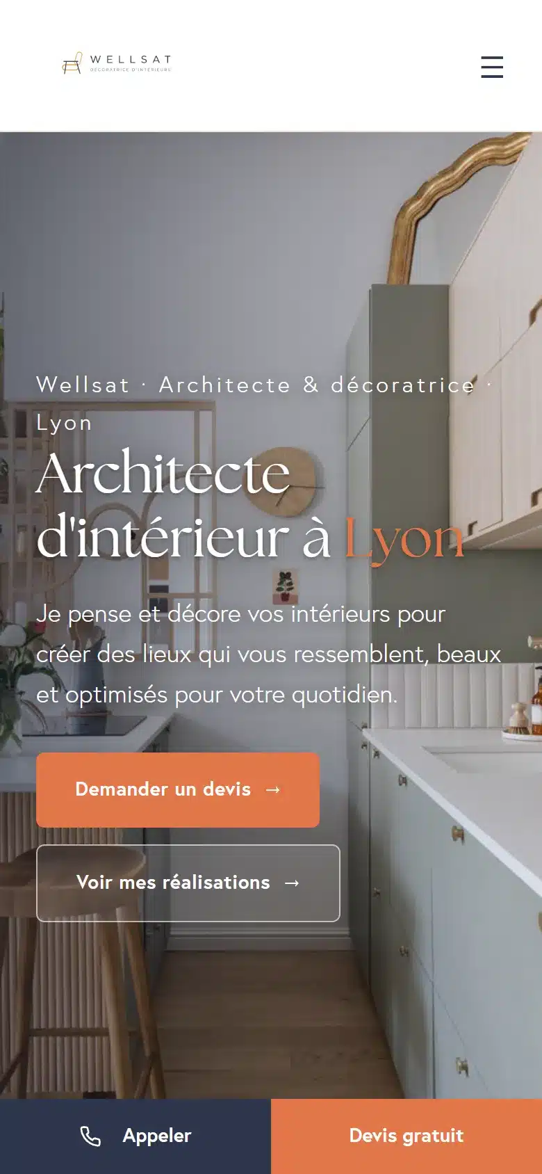 Le site Wellsat sur mobile, avec sa barre d'appel